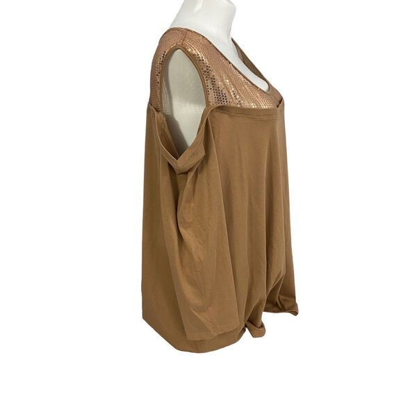 Denim 24/7 Top Womens 4x Brown Sequin Knit Shirt Cold Shoulder Office Casual - Picture 7 of 14